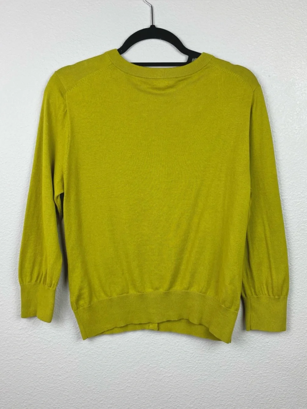 J. Crew Women's Large Chartreuse 3/4 Sleeve Button Front 100% Cotton Cardigan - Picture 12 of 16